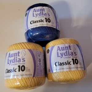 Lot 3 New Aunt Lydia's Classic Crochet Thread Size 10 Maize and Dark Royal